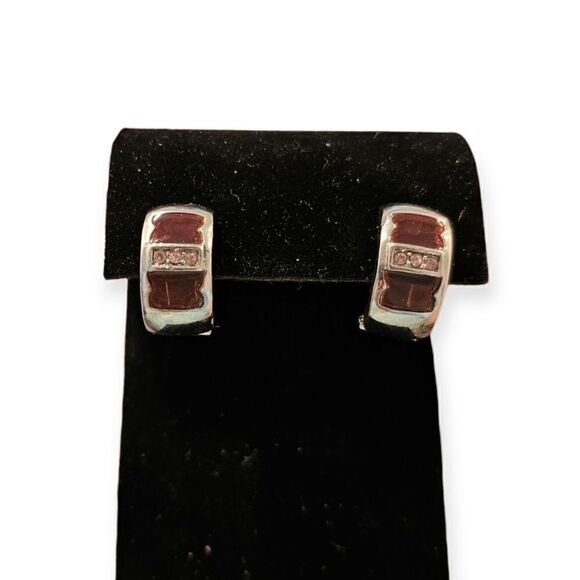 Vintage Mystique Crystal Amber Essense Silver-tone Huggie Hoop Earrings - Picture 6 of 10